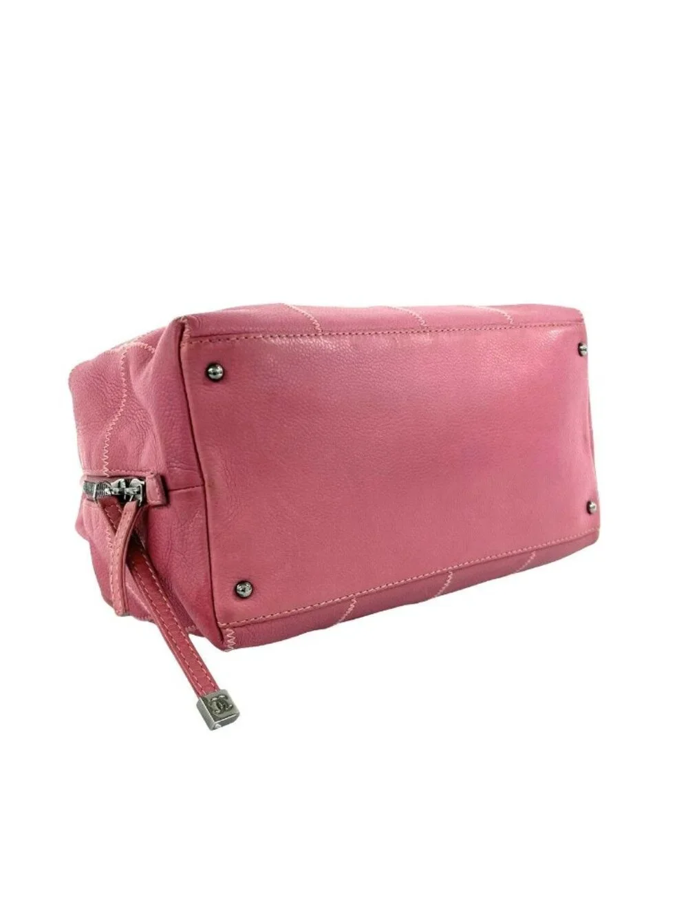 Chanel Choco Bar CC Logo Caviar Leather Mini Boston Bag Pink